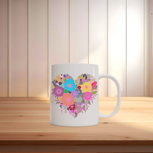 Floral Heart Mug – Colorful & Elegant Coffee Cup