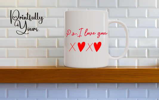 P.S. I Love You Mug – Romantic Red Typography Coffee Cup