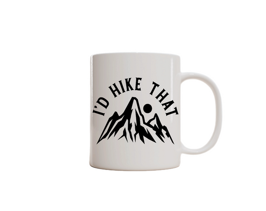 Hiking-Themed Charity Donation Mug. (I’d Hike That)