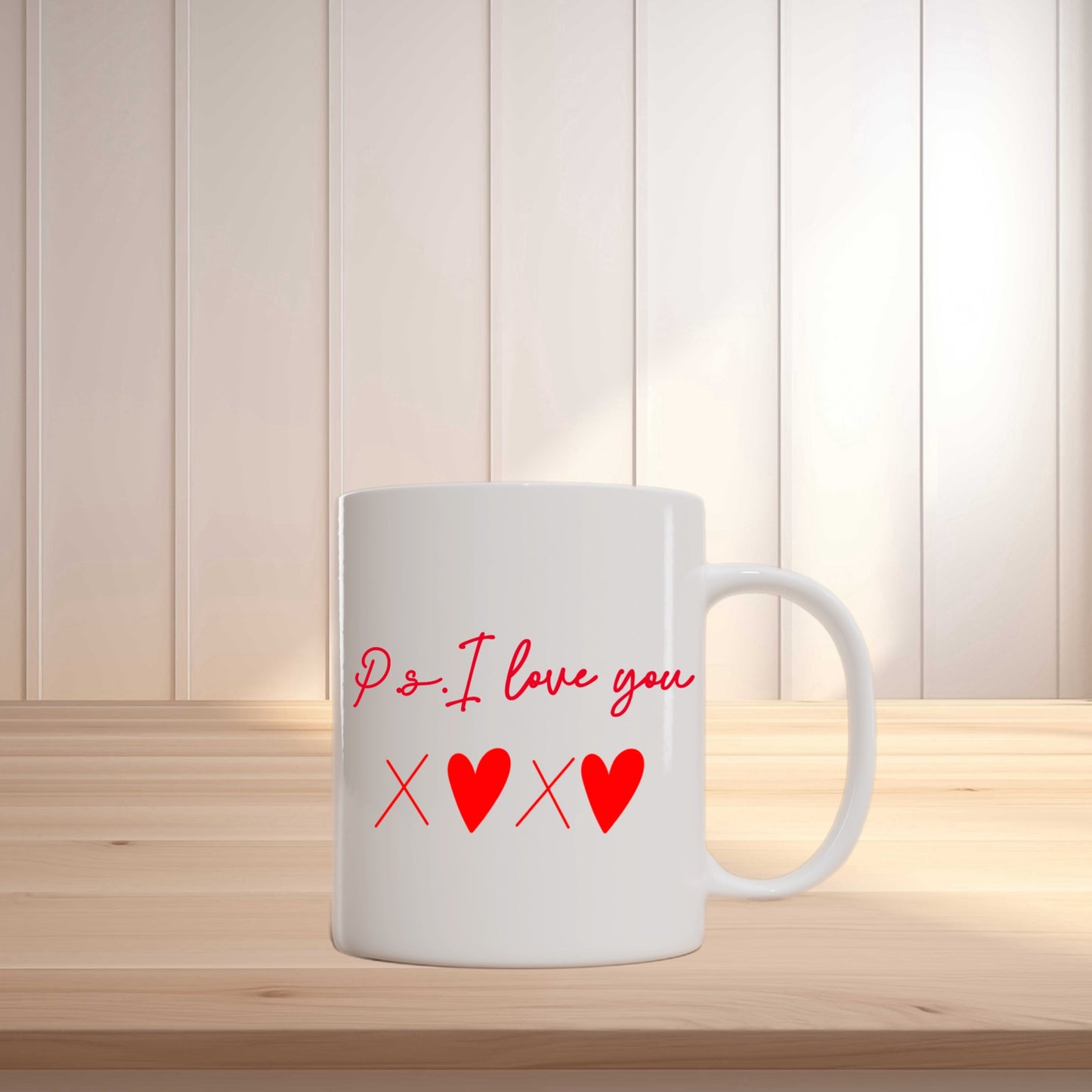 P.S. I Love You Mug – Romantic Red Typography Coffee Cup